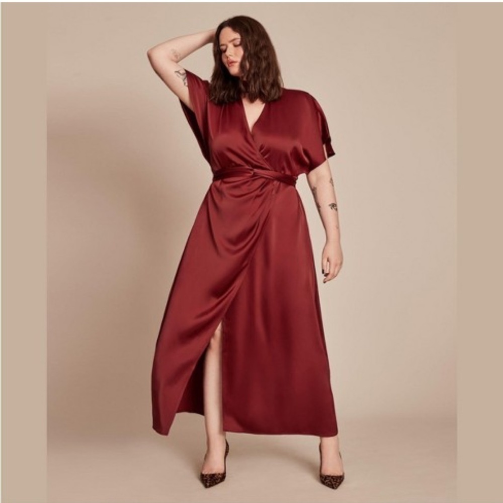 11 Honoré Collection High-neck Wrap Maci Satin Evening Dress
